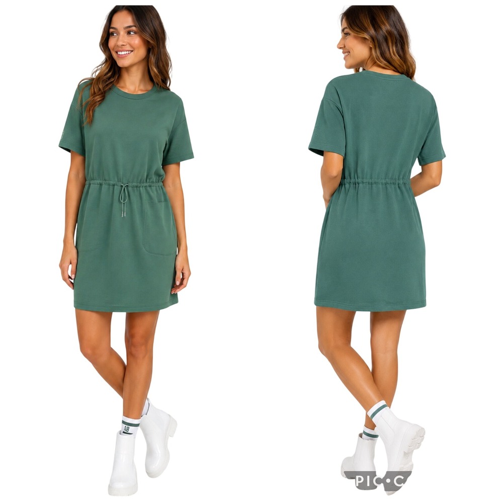 UGG Anisha Short Sleeve Women's Dress Green Bungee Waist Cotton PocketsSize L